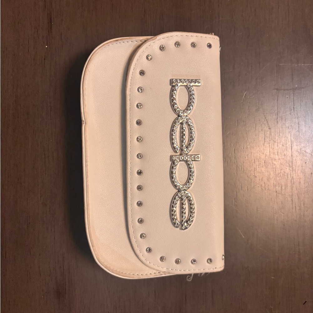 Bebe Cream Synthetic Leather Waist Bag with Silver Zipper